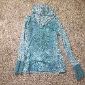 Womens PRANA Athletic Top Shirt Hooded Semi Sheer
